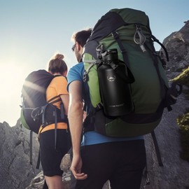 NATURE PIONEOR Insulated Water Bottles with Paracord Handle - 64 oz Vacuum Sports Wide Mouth Water Bottle with 3 Lids, Leak Proof Stainless Steel Keeps Hot and Cold