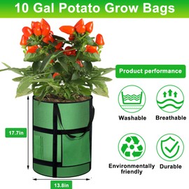 MEKOLIFE 10 Gallon Potato Grow Bags with Viewing Window, 300G Nonwoven Garden Planting Pots, Heavy-Duty Surround Handles for Gardening Supplies (6Pack Grow Bags)