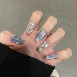 YXRXKJ Nail Tips, Medium, 24 Pieces, Nail Tips, Short, Popular, Japanese Style, Cute, Simple, Stylish, False Nails, Short, Spring & Summer, Bride Nails, Glossy, Coming of Age Ceremonies, Graduation