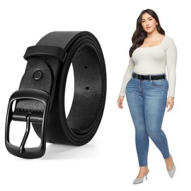 JASGOOD - Cinturón de piel para mujer, talla grande, color negro, casual, para jeans, con hebilla de metal, Negro mate negro, Fit Waist Size 48''-52''