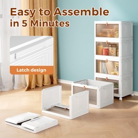 Wise Oannes 4 Tier Storage Bins with Lids, 23QT Stackable Closet Organizers and Storage with Wheels, Collapsible Storage Boxes, Foldable Plastic Storage Containers for Home,Office, Dorm Room | Wise Oannes