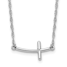 Diamond2Deal Sterling Silver Rhodium-plated Small Sideways Curved Cross Necklace