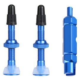 Tubeless Presta Valves de 40 mm, bicicleta adaptadores de válvula, con herramienta de extracción de núcleo de válvula y tapas de vástago de válvula, vástago de válvula de aleación súper ligera, azul