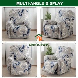 CRFATOP Printed Recliner Cover with Pockets Single Reclining Slipcover 4-Pieces Lazy Boy Recliner Sofa Chair Cover with Elastic Bottom for Recliner Furniture Protector for Kid Pet,A19