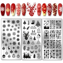 PH PandaHall Winter Christmas Nail Art Plates 3pcs Nail Stamping Plate Snowflake Santa Tree Bell Snowman Image Plate Nail Art Design Stamp Kit DIY Nail Art Templates Reusable Template Design Tool