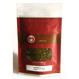 Mahamosa Herbal Herb Tea Blend and Tea Filter Set: 4 oz Herbal Winter Elixir Herbal Tea, 100 Loose Leaf Tea Filters (Bundle- 2 items)(Tea ingredients: Ginger root, orange peel, mint leaves, eucalyptus, and ginger orange flavor)
