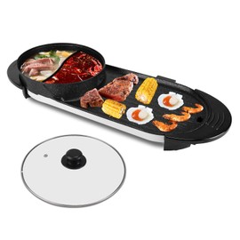 Hot Pot with Grill, 2 in 1 Non-Stick Electric Hot Pot 2200W, Smokeless Korean BBQ Grill, Shabu Shabu Pot for 2-12 People, Electric Grill Independent Dual Temperature Control