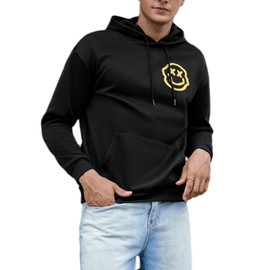 Floerns Men's Long Sleeve Lightweight Drawstring Letter Print Graphic Hoodies Sweatshirt Tops Black Dull Slogan X-Large