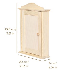 Creative Deco Wooden Key Box Key Cabinet | 20 x 6 x 29.5 cm | Wall Box | Plain, Unpainted & Unfinished Cupboard with 6 Hooks & Door | Key Holder For Home Decor