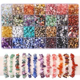 DIYDEC 1400pcs Gemstone Chip Beads, 28 Colors 5-8mm Crystal Beads for Jewellery Making Natural Irregular Crushed Chip Drilled Stone for DIY Craft Necklace Bracelet Earring Making
