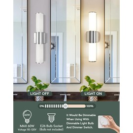 METWET Bathroom Light Fixtures, 2-Light Vanity Lights for Mirror with Milk Glass Shade, Chrome Up and Down Wall Sconces for Bathroom Bedroom Hallway, VL834-CH-ML