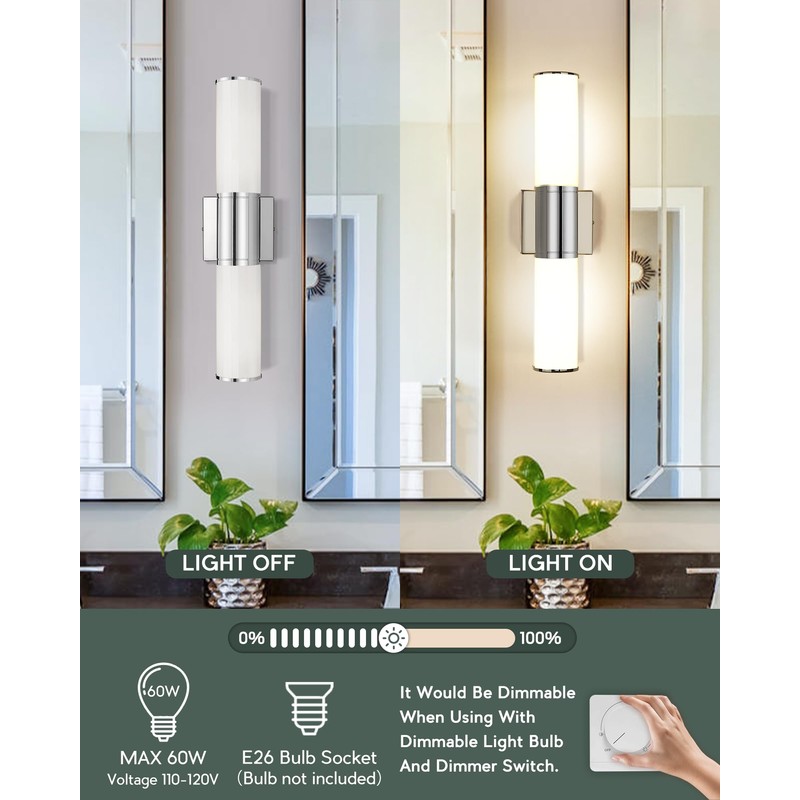 METWET Bathroom Light Fixtures, 2-Light Vanity Lights for Mirror with