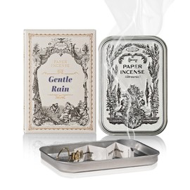 Paper Incense - 48pcs with Vintage Tin Case, Burning Papers Infused with Natural Essential Oils, Quick Usage & Long-Lasting Fragrance, Eliminating Bathroom, Kitchen, Pet Odors - Gentle Rain