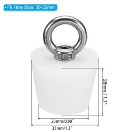 TA-VIGOR 2Pcs Rubber Tapered Plug, 25mm to 33mm Solid Bathtub Bungs Stopper with Ring, Tapered Lab Seal Rubber Stoppers Test Tube Bungs for Test Tubes, Drainage Hole, Water Pipe, White