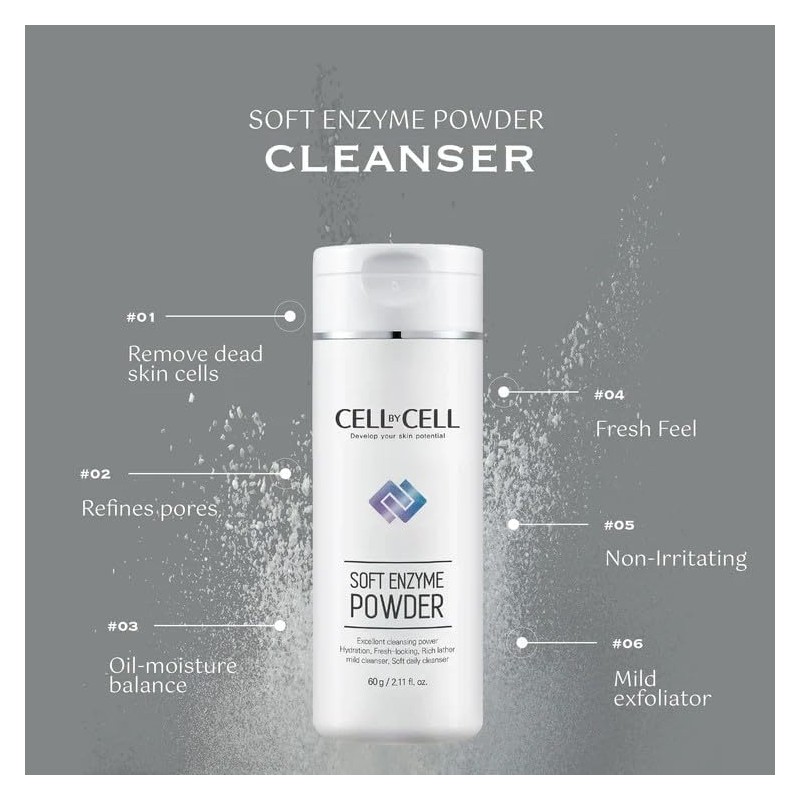 CELLBYCELL Polvo Enzimático Suave Limpiador Exfoliante Suave En Polvo Que