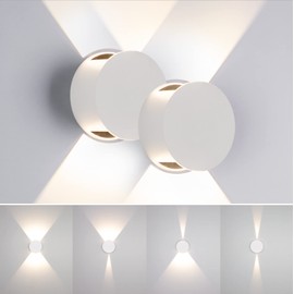 Tubicen Wall Sconce Sets of 2, 6W LED Dimmable Indoor Wall Lights Up Down, 4.5 inch Round Beam-Adjustable Wall Lamp Hardwired, White