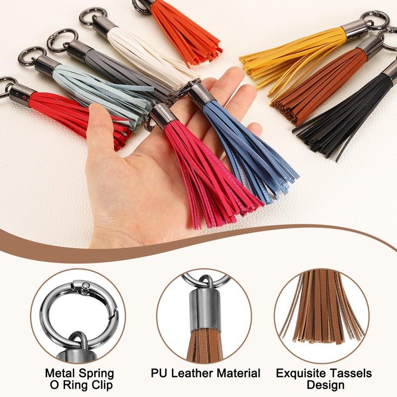 uxcell 4Pcs Leather Keychain Tassels, Women Tassel Bag Charm for