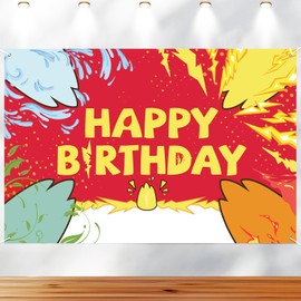 Cartoon Anime Geburtstagshintergrund, 150 x 100cm Rot Weiß Gelb Fotohintergrund Happy Birthday-Banner Partydekorationen Zubehör für Cartoon-Spielthemen Kindergeburtstage Feiern