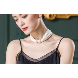 Women's Silk Scarf Red Pearl Necklace Natural Soft Bracelet Magnetic Buttons Hand Inlaid Pure Colour Jewellery Luxury Anti-Allergy, Silk, Pearl