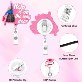 HASFINE 4 Pack Glittering Retractable Badge Reels, Help is On The Way Caregiver-Inspired Funny Acrylic ID Badge Holder with Alligator Clip for Nurses Students Teachers Lawyer & Office Staff
