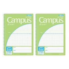 Kokuyo S211S10-5LGX2SET Campus Soft Ring Notebook, For Different Uses B5, 0.2 inches (5 mm) Ruled, Light Green, Set of 2