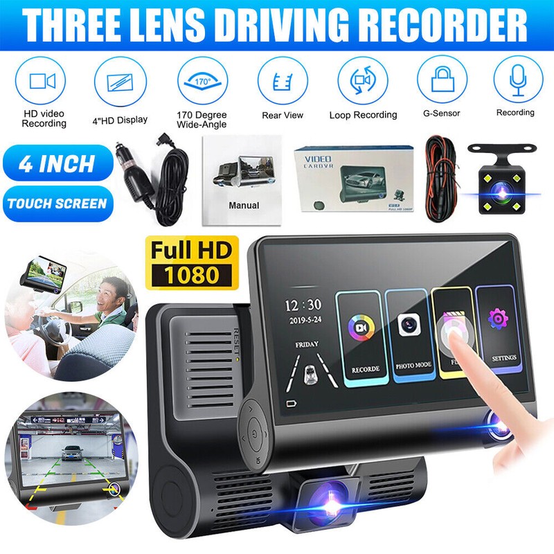Touch Dual Len Car DVR Camera Dash Cam Front/Rear/Ins