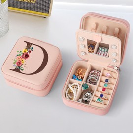Small Jewellery Box with Initial Letter D and Flower Initial Jewellery Box Travel Organiser Box Gifts for Women Girls Gifts for Christmas Birthday Wedding Bridesmaid