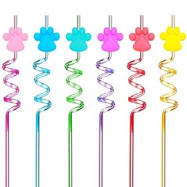 Generic 24 Paw Birthday Party Supplies Paw Print Drinking Straws Pet Dog Puppy Pals Cat Birthday Decorations Favors, 10.3