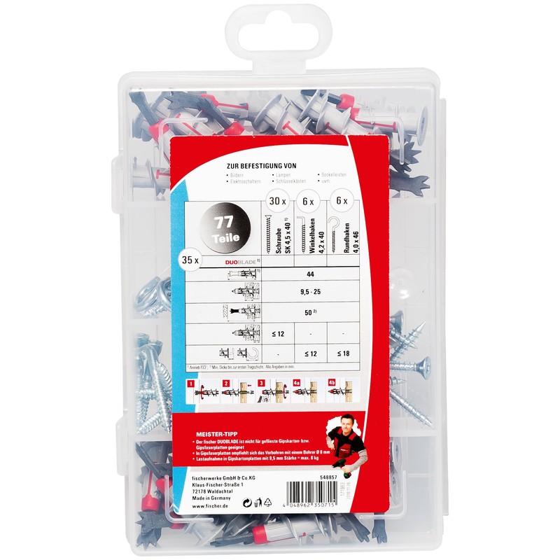 fischer Meister-Box DuoBlade, Practical Assortment Box with 77 DuoBlade Dowels,