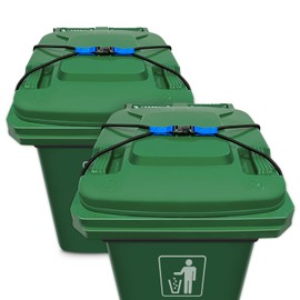 2 PCS Trash Can Lock, Bear Proof Trash Can, Lid Lock for 30-50 Gal Outdoor Garbage Cans, Heavy Duty Bungee Cord Garbage Can Lock for Animals, Squirrels, Cats, Dogs, Raccoons, Blue