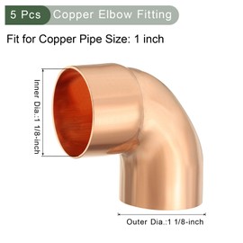 YOKIVE 5 Pcs Elbow Copper Fitting, 90 Degree Copper Pipe Fitting FTG x C Short Radius Tube Connector, Great for HVAC Refrigeration (1" Nominal Size)
