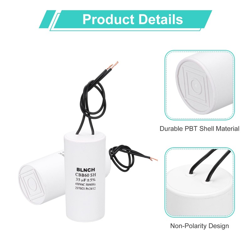 sourcing map CBB60 Running Capacitor, 35uF 450V 2 Wire Electric