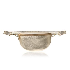 Montte Di Jinne - Women Italian Textured Leather Waist Bag Belt Bag or Crossbody Bum Bag with Long Adjustable Strap (Gold)