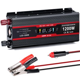 PKNYBZH 1200Watt Car Power Inverter 12V DC to 110V AC,1200W Inverter,Power Inverters for Vehicles with LCD Display and AC Outlets 2A USB Charging Port (Black)
