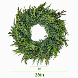 FPROOM 26In Christmas Wreath,Christmas Pine Wreath for Front Door,Real Touch Norfolk、Cedar Leaves Wreath for Indoor Outdoor, Home, Holiday, Mantle,Wall Decor