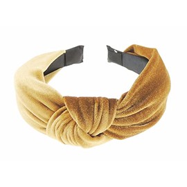 Velvet Knotted Top Knot Twist Twisted Turban Fashion Formal Evening Boho Vintage Headband Alice Band Women Hair Accessory Hairband Christmas Birthday Wedding Guest Bridesmaid (Gold)