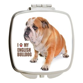 Island Gifting - Paw Print I Love My - English Bulldog - Square Compact Mirror - Travel Mirror