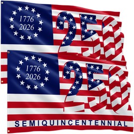 250th Anniversary All Weather American Flag for Outside Pole 3x5 Ft. | Long Lasting Non Fading American Flags for Outside 3x5 | Tear Proof Patriotic USA Heavy Duty Outdoor Flags | Heavy Duty Outdoor Vivid Color Polyester US Flag Sewn Stripes (Pack of 2)