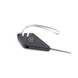 ARFUKA 6-in-1 Survival Tool Pocket Knife Sharpener, Compass, Whistle, Fish Hook Sharpener, Lanyard Combination Multi Tool for Camping Outdoor Black