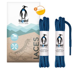 biped Laces 2 Pairs Bicolour Rope Shoelaces Round Polyester Diameter 4.5 mm Extra Robust - Tear-Resistant Colourful Shoe Laces for Outdoor, Sports, Boots and Trainers z2918 (#B02 Blue/Black, 150 cm),