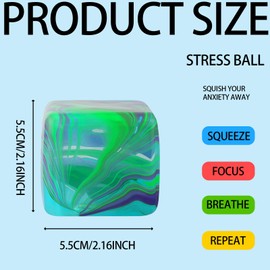 Large Fidget Toys, Squishy Cube Fidget Toys, Stress Relief Ball for Office and Study, Sensory Tactile Mochi Squishy Toys, Marble Texture Stress Cube, 5.5 x 5.5 cm