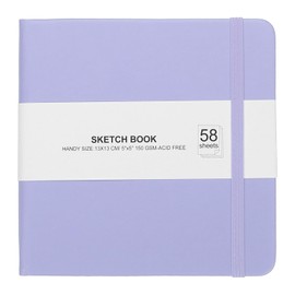 PATIKIL 5 x 5" Hardcover Leather Pocket Sketchbook, 58 Sheets 150GSM/102lb Blank Notebook Travel Journal Sketching Pad for Writing Drawing Painting Business Beginner Artist, Pink Purple