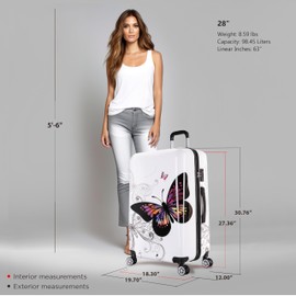 InUSA Butterfly Print Luggage with Spinner Wheels | Durable Lightweight Hardside Suitcase | Travel Bag with Handle and Trolley | 28-Inch Large Checked luggage
