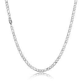 HSWYFCJY Silver Figaro Chain Men Chain Necklace Stainless Steel Mens Chains Jewelry Necklace Gifts （22 Inches)