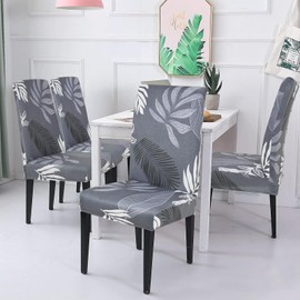 Alishomtll Stretch Chair Covers, Set of 4/6, Grey Chair Covers, Swing Chair, Elastic Covers, Removable Washable Chairs, Protection for Dining Room, Restaurant, Hotel, Banquet, Wedding (Grey Leaves, 6