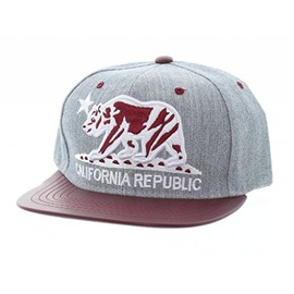 California Bear Embroidered Logo Snapbacks with Leather Trim in Red