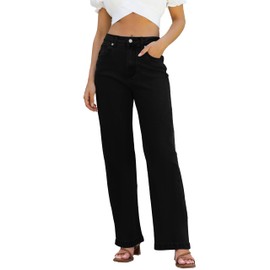 ETTELO Womens Jeans High Waisted Straight Leg Loose Stretchy Lightweight Tummy Control Trendy Jeans for Women 2025 Black