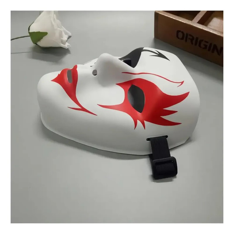 Máscara de Demonio Blanca para Halloween con Detalles Rojos