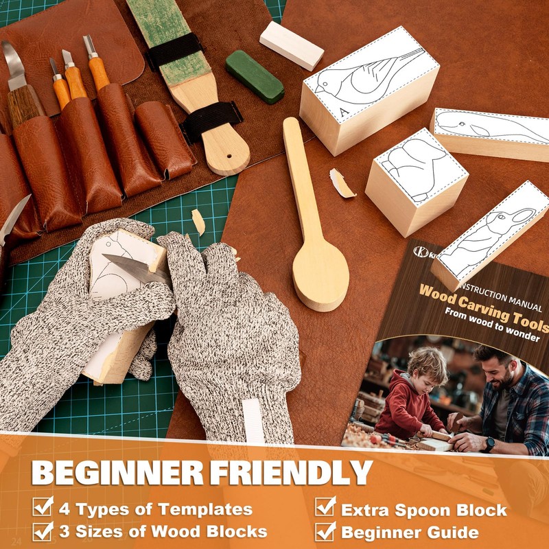 Wood Carving Kit, 32Pcs Wood Carving Tools with Storage Bag,