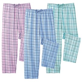 Collections Etc Pastel Plaid Drawstring 3-Pack Pajama Pants Set